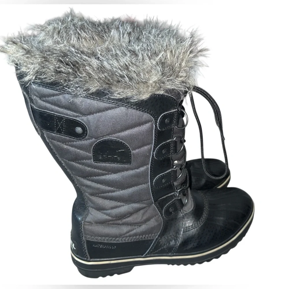 Sorel Tofino II Faux Fur Lined Waterproof Winter Boots Women 10 Black/gray